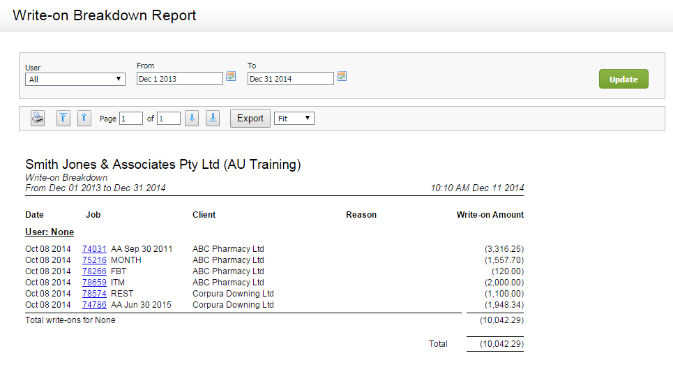 write-on-breakdown-report