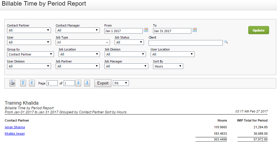 Billable Time by Period report